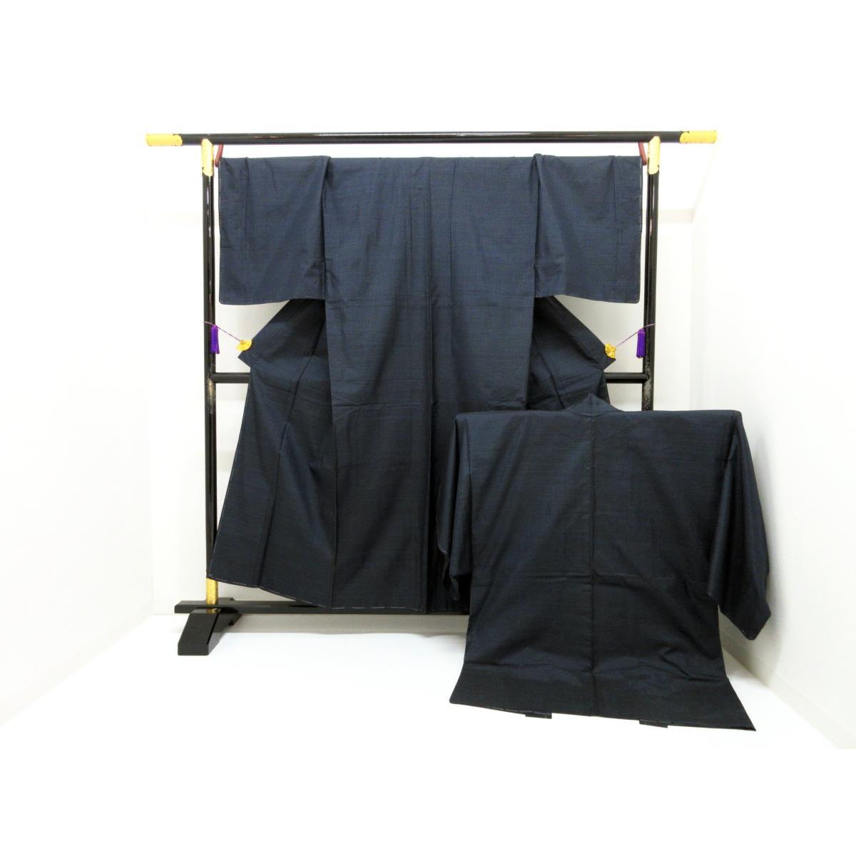 【未使用品】男物【横双大島紬】きもの・羽織 2点セット【中古】