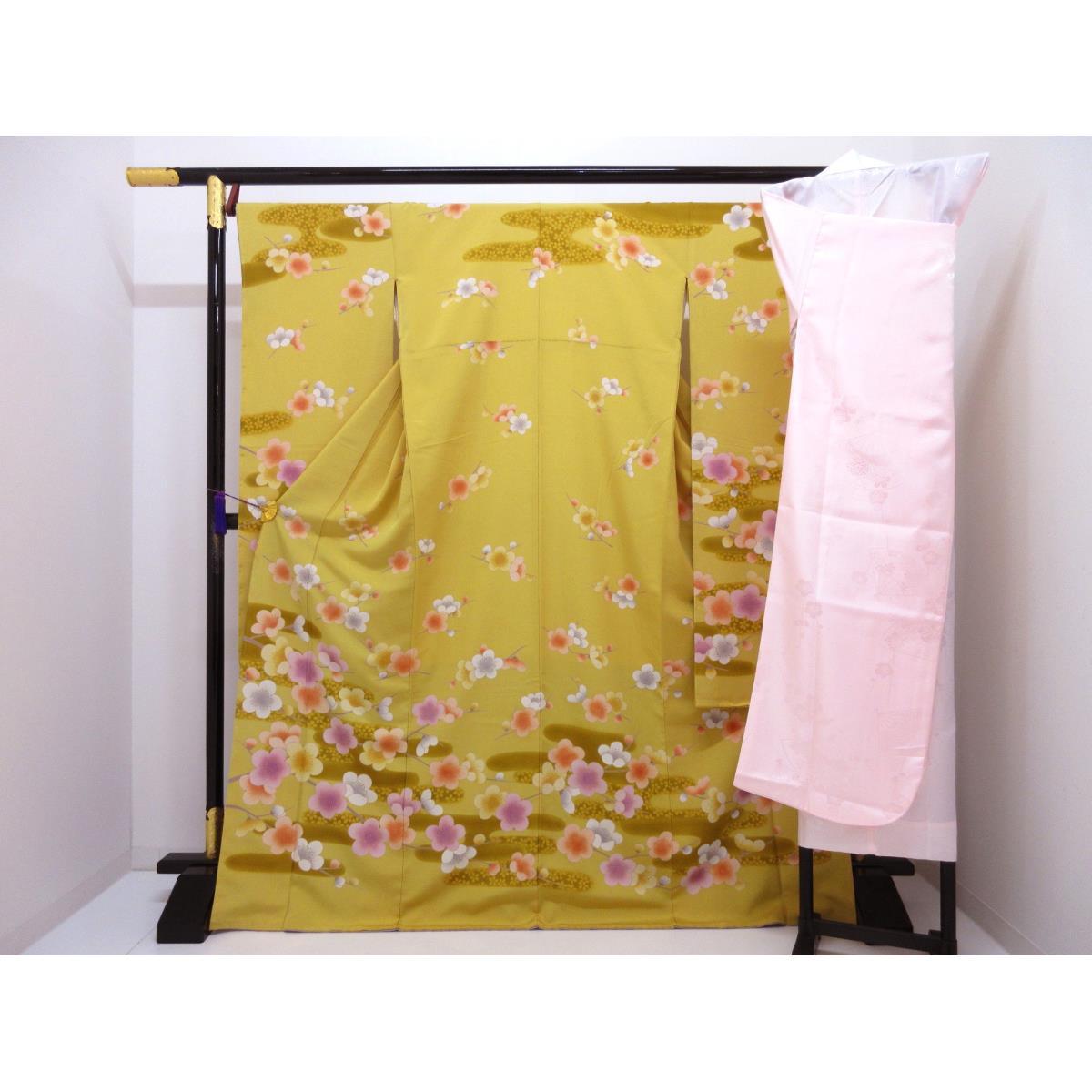 【未使用品】振袖 友禅金彩加工 きもの・長襦袢 2点セット【中古】