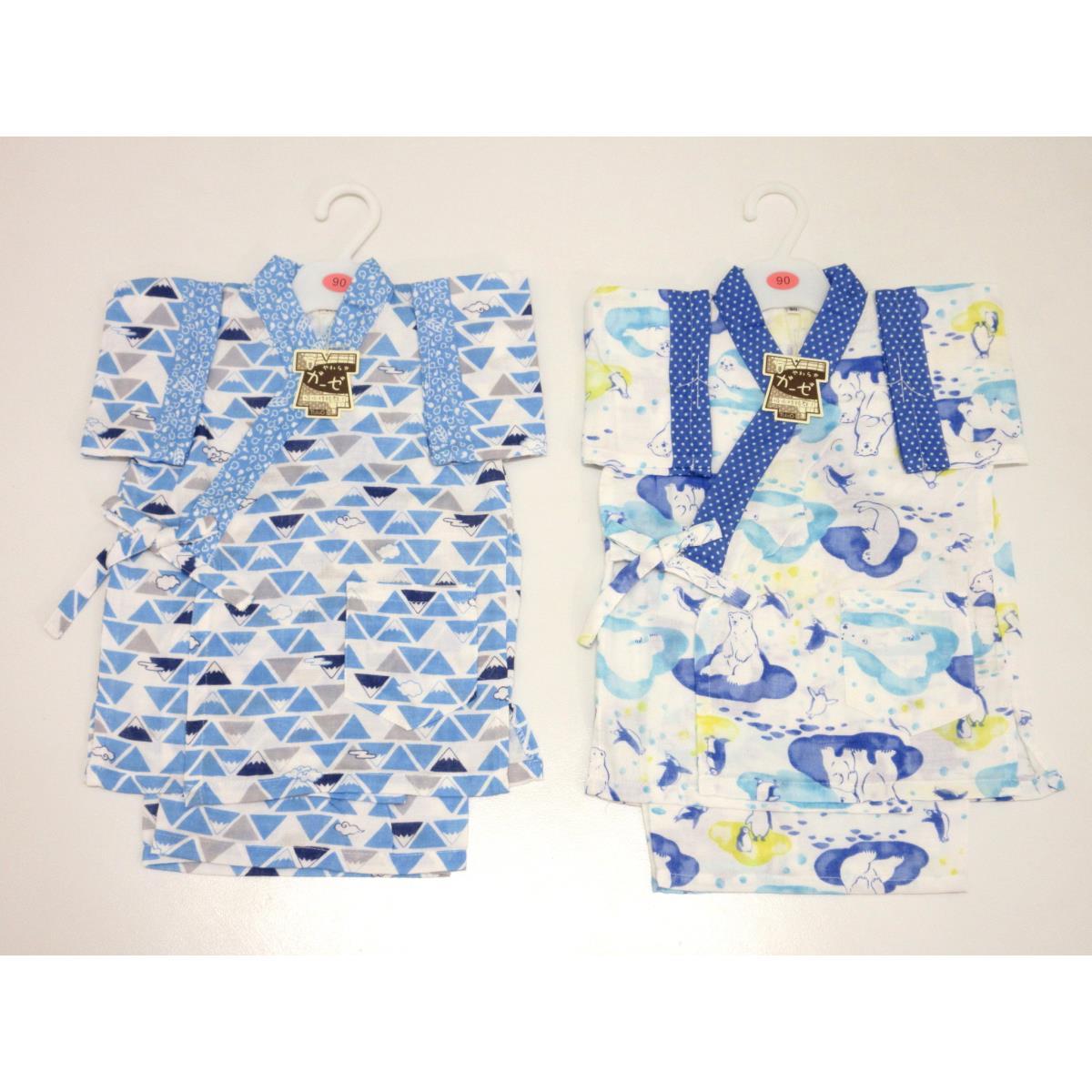 肌触りの良い日本製の2重ガーゼを使った、通気性や肌触りに優れた甚平です。 夏の普段着や、お祭りなどのイベントにも最適です。商品名:【未使用品】子供　ガーゼ甚平　2枚セット　90cm商品ランク:未使用品素材:綿カラー:青系在庫店舗:名古屋本店 きもの館