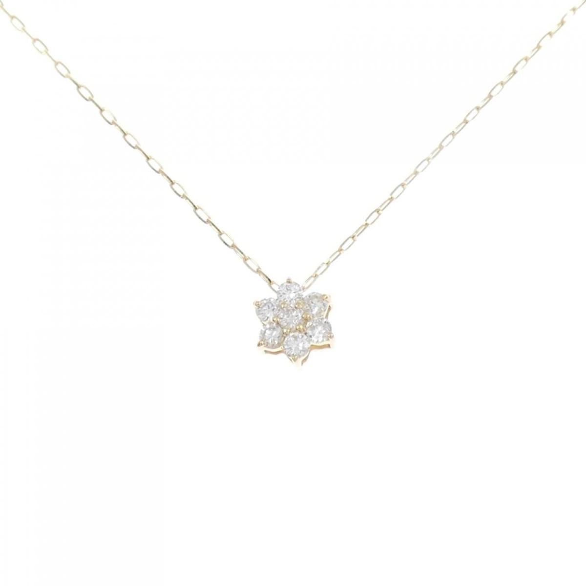 楽天KOMEHYO ONLINESTORE 楽天市場店【リメイク】K18YG フラワー ダイヤモンド ネックレス 0.15CT【中古】