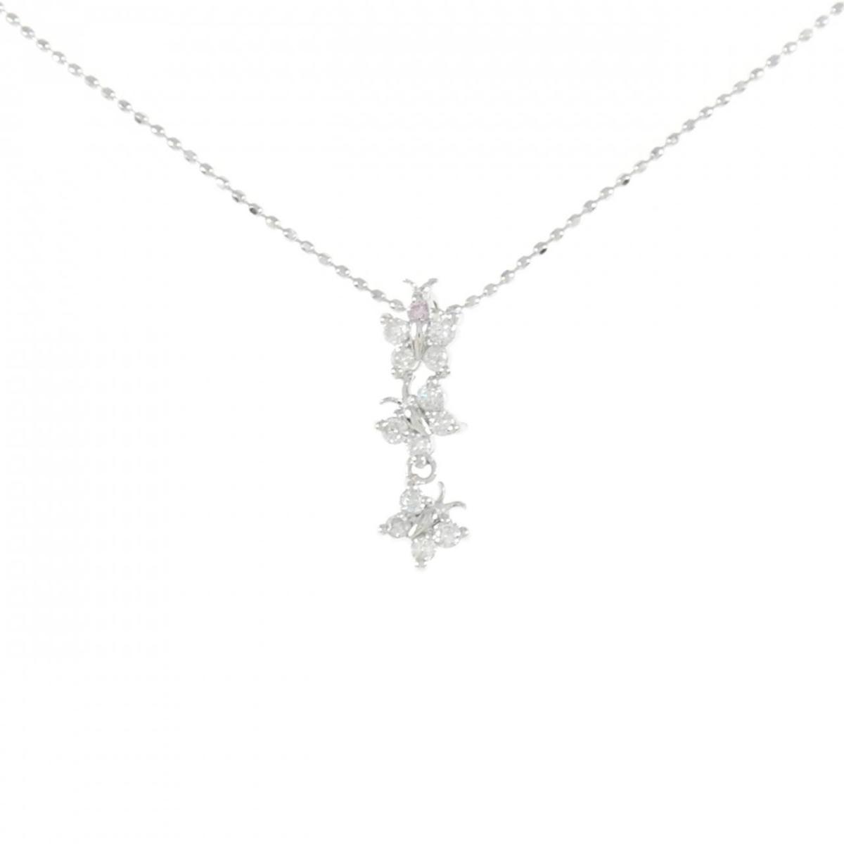 K18WG バタフライ ダイヤモンド ネックレス 0.20CT【中古】