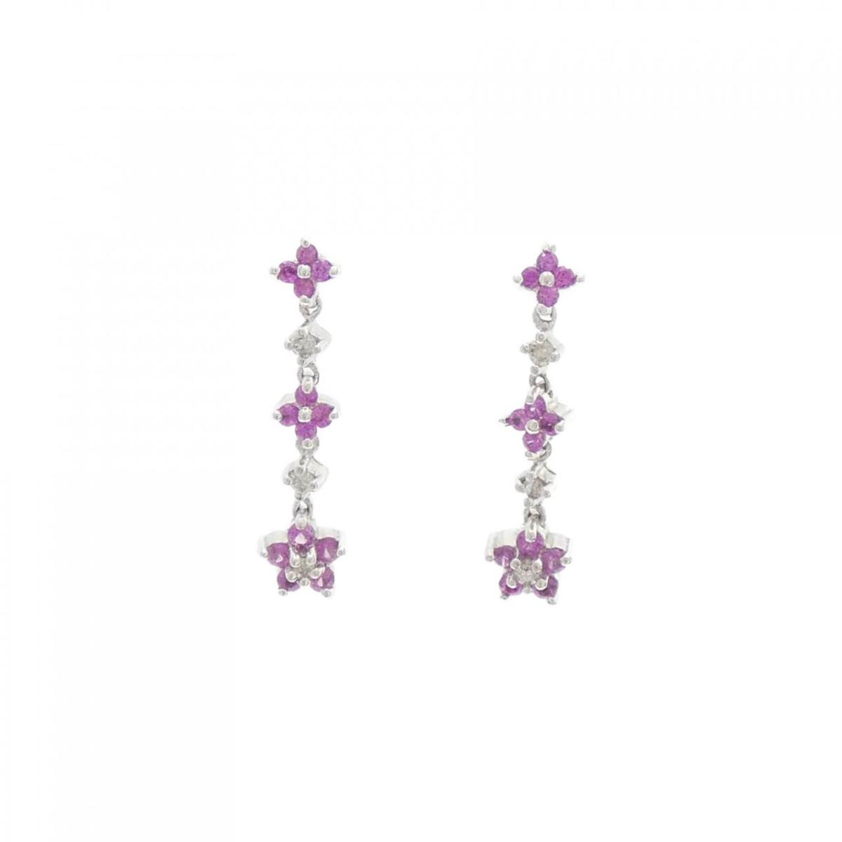 【KOMEHYO】 K18WG フラワー サファイヤ ピアス 0.50CT【中古】 【コメ兵】