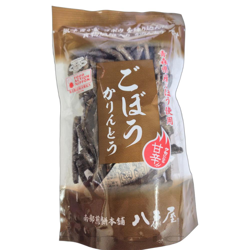 名称 焼き菓子 内容量 0g 賞味期限 製造後　常温120日（未開封時） 保存方法 常温保存（直射日光や高温多湿のところには置かないでください）開封後はなるべく早くお召し上がりください。 原材料 小麦粉(国内製造)、食用植物油脂、ごぼう、砂糖、水飴、しょうゆ、いかすみ、食塩、唐辛子粉／香料、乳化剤（一部に小麦・大豆・いかを含む） 商品説明 風味豊かなゴボウを練り込んだ食物繊維入りかりんとうです 栄養成分表示（60g当たり） エネルギー 454.8kcal、たんぱく質9.1g、脂質 15.8g、炭水化物 71.7g、食塩相当量1.0g 製造者 有限会社　八戸屋 青森県むつ市青森県むつ市新町47-3 使用しているアレルギー表示対象原料 本品の原材料に使用されているアレルギー物質を黄色で表しています。 小麦 そば 卵 乳成分 落花生 えび かに 豚肉 鶏肉 牛肉 イカ サケ サバ イクラ あわび 大豆 やまいも くるみ まつたけ リンゴ オレンジ バナナ モモ キウイ ゼラチン　