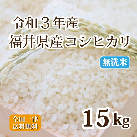 令和3年産 福井県産コシヒカリ 無洗米 15kg 白米 コシヒカリ10割 安い 5kg×3 送料無料