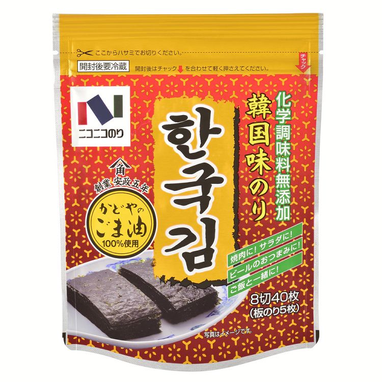 韓国味のり8切40枚 3011ニコニコのり 海苔 韓国のり 化学調味料無添加 クックパッド 韓国 ごま油 おつまみ ご飯のお供 お酒【D】【B】のサムネイル