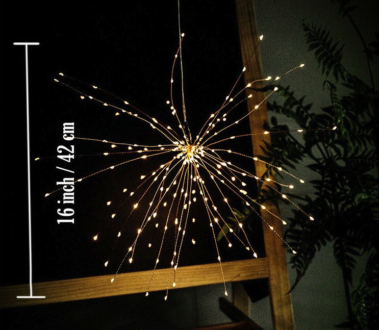 LEDストリングライト 花火 120LED リモコン付き 8種類の点灯モード LEDライト イルミネーションライト DIY吊り下げる飾り DIY壁飾り 点滅 点灯 電池式 室内 室外 ウォームホワイト クリスマス 新年 結婚式 誕生日 パーティー