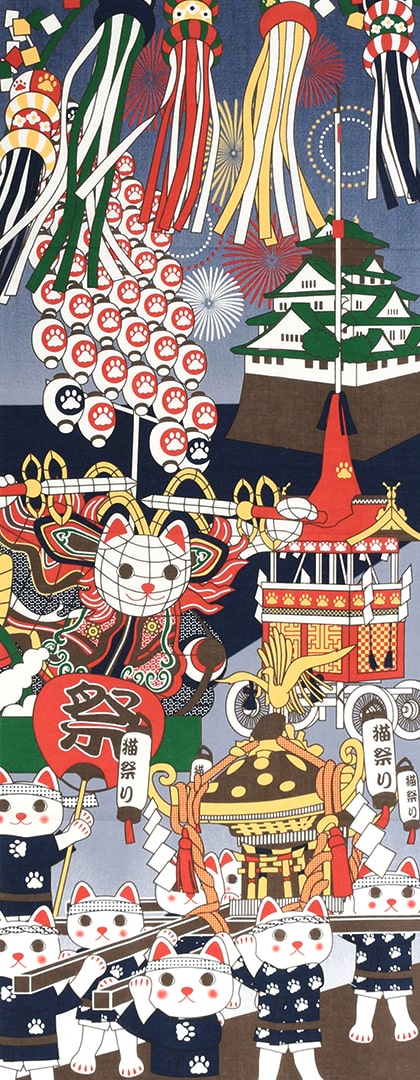 【お買い物マラソン 店内最大50％OFF】手ぬぐい お祭り 猫 ネコ ねこ 縁起物 ヤギセイ てぬぐい 捺染 片面染め 日本製 手拭い YST-019