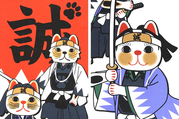 【お買い物マラソン 母の日セール 店内最大50%OFF】手ぬぐい サムライ 侍 新撰組 ネコ 猫 ヤギセイ てぬぐい 捺染 片面染め 日本製 手拭い 剣道 YST-040