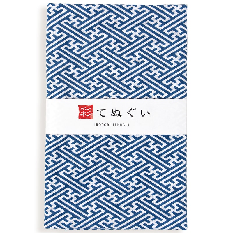 【店内最大50％OFF】手ぬぐい 日本製 鞘型 さや型 青 岡生地 切りっぱなし 和柄 小紋調 綿100% 手拭い 乾きやすい 昔ながら タオル ハンカチ 彩 irodori TE-06098-IR