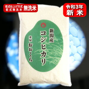 新米【無洗米（乾式）】新潟県産コシヒカリ（令和3年産）5kg【送料無料】