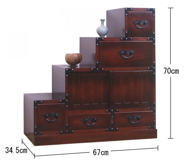 ＼本日P6倍!300円クーポン／民芸調 階段箪笥 左下がり 完成品カタログ通販で実績多数!民芸調の伝統美 64733 和家具