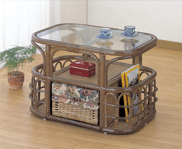 【ランキング受賞】 テーブル センターテーブル ローテーブル 籐 テーブル T34B 完成品ラタン 今枝商店 ラタンとガラスですっきり ラックと引出し付 収納ラ...