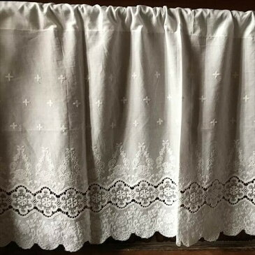 \300円引きクーポン進呈/ カフェカーテン 裾フリル45×120cm カーテン・ブラインド カフェカーテンWK1975-U1 目隠し カーテン レース 刺繍 エレガント コットン