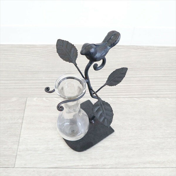 ＼300円引きクーポン進呈／ アイアンフラワーベース ブラックバード インテリア小物・置物 花瓶 その他1509IFH008 一輪挿し 花瓶 ガラス アイアン 花瓶