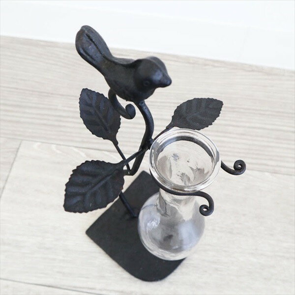 ＼300円引きクーポン進呈／ アイアンフラワーベース ブラックバード インテリア小物・置物 花瓶 その他1509IFH008 一輪挿し 花瓶 ガラス アイアン 花瓶