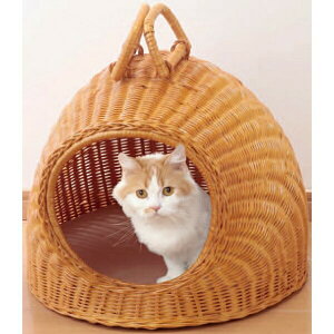 ＼300円引きクーポン進呈／ 猫用品 キャットタワー ラタンキャットハウス ちぐらタイプ 完成品03645夏 涼しい 冬 暖かい 籐 通気性 心地よい クッションシート ベッド くつろぎ