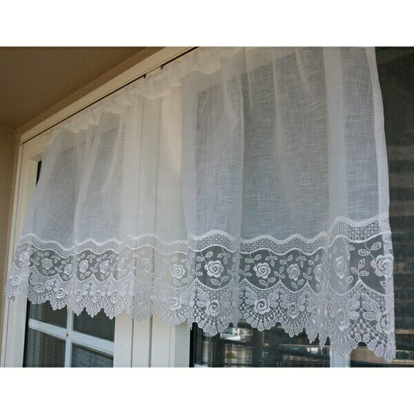 ＼300円引きクーポン配布／レースカフェカーテン 125×45cm バラの刺繍 オーガンジーレース カーテン・ブラインド カフェカーテン395-62 レース 刺繍 ゴージャス 和風 洋風 華やか 客間 プレゼント エレガント