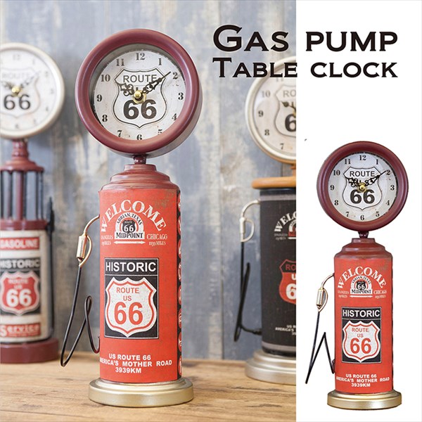 置き時計・掛け時計 置き時計 テーブルクロック ガスポンプ WELCOME HISTORIC ROUTE66 2個セットC2085 オールディーズ インテリア 店舗 ディスプレイ