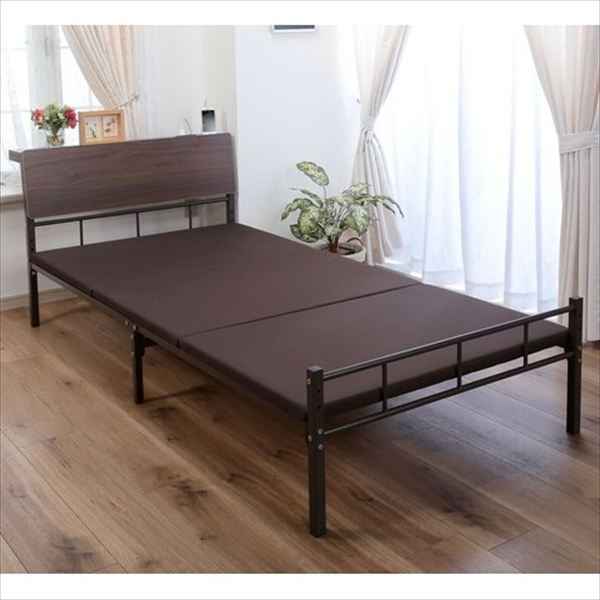 ＼本日300円クーポン配布／ 木目調宮付きパイプベッド 2口コンセント付き ベッド ベッドフレームa34379 FL-3505 便利 コンセント 宮付き パイプベッド スマホの充電 パイプベッド 組立式