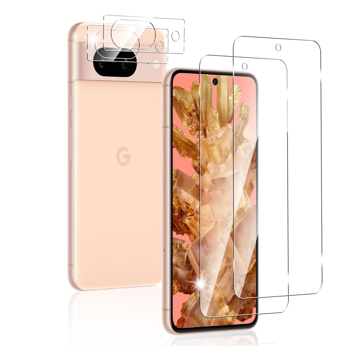 Sungale Google Pixel 8 ガラスフィルム【4枚セット】Pixel8 フィルム 2枚+Pixel 8カメラフィルム2枚 Google Pixel8 ガラスフィルム 指紋認証対応 強化ガラス 全面保護 旭硝子製素材 Googleピ…