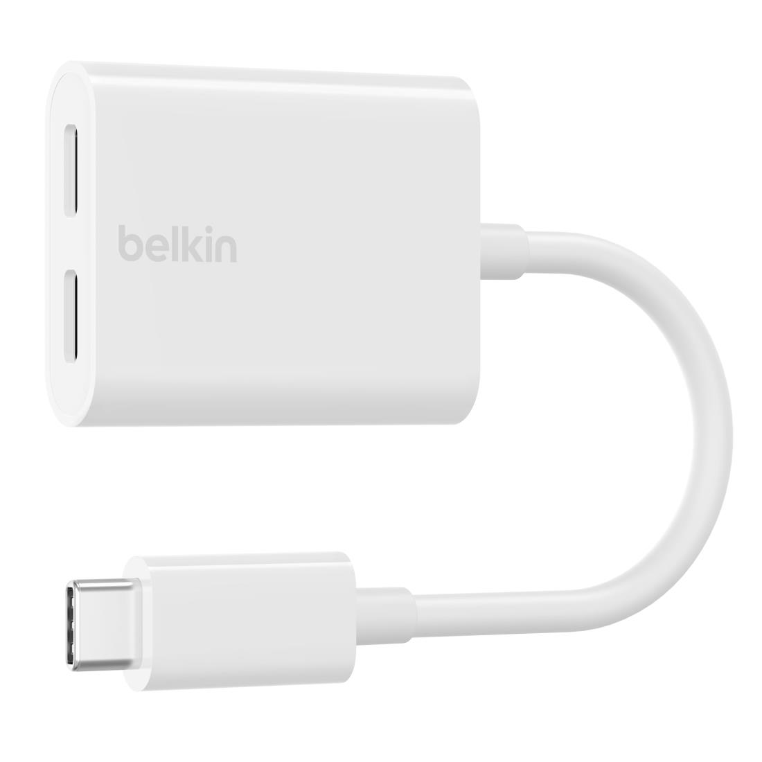 Belkin 2 in 1 USB-Cデュアルアダプター オーディオ&充電対応 USB-C PD60W急速充電対応 Android スマートフォン Galaxy/Xperia/Pixel/AQUOS/iPad Pro/iPad Air/iPhone 15 対応 ホワイト F7U081btWH