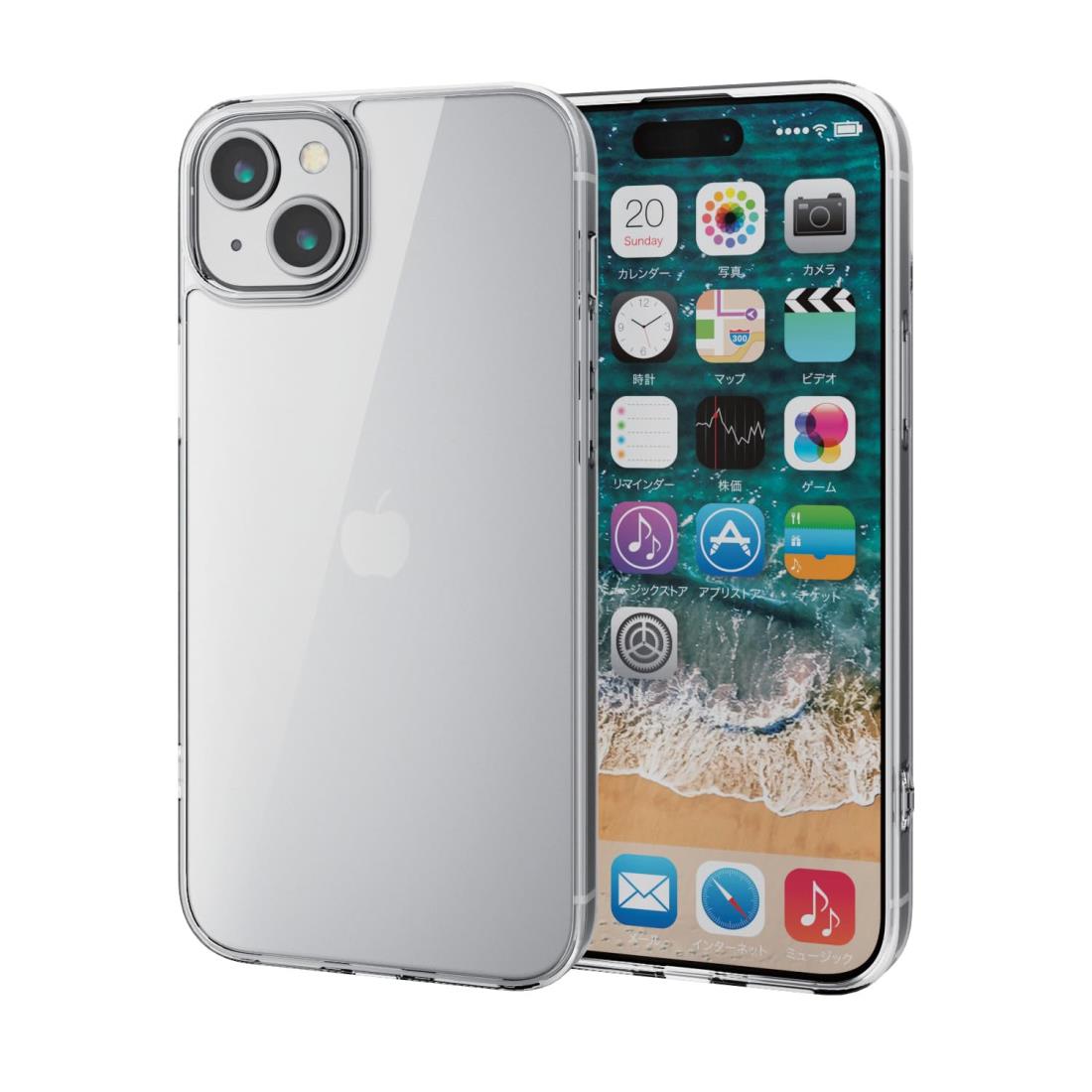 エレコム iPhone15 Plus ケース ガラス 硬度9H ハイブリッド素材 側面TPU 四つ角エアークッション ストラップホール付き クリア PM-A23BHVCG1CR