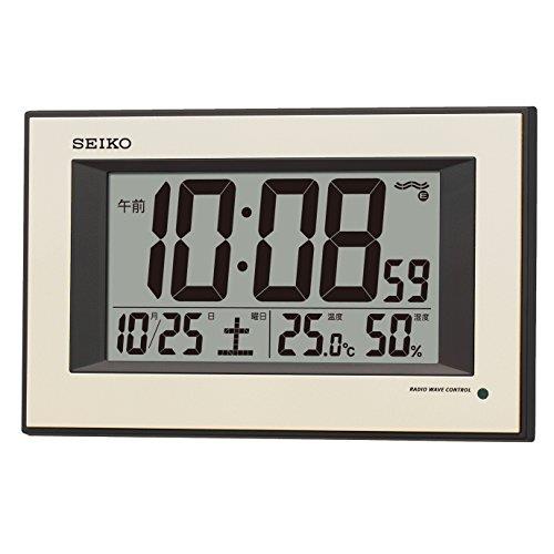 セイコークロック(Seiko Clock) セイコー クロック掛け時計 自動点灯 電波 デジタル カレンダー 温度 湿度 表示 夜でも見える 薄金色 パール SQ438G