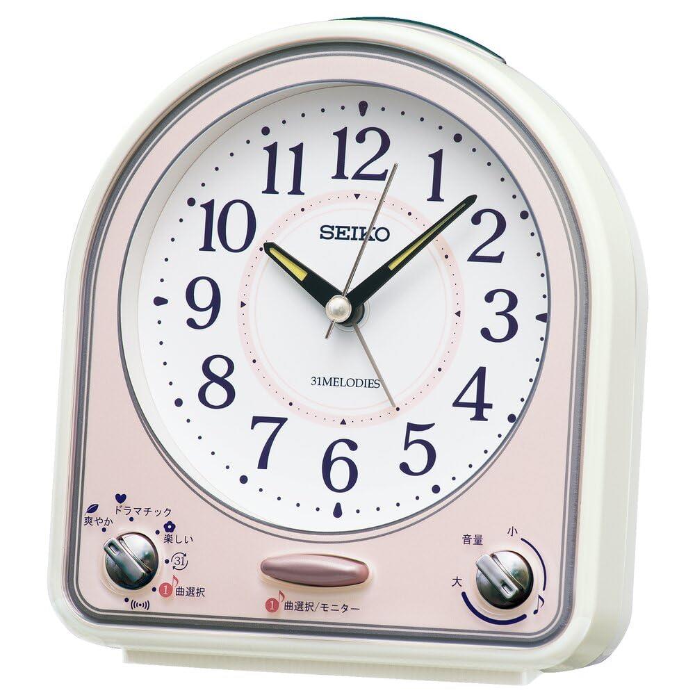 セイコークロック(Seiko Clock) 目覚まし時計 置き時計 アナログ 31曲 メロディ アラーム 白パール・一部ピンクパール 139×126×70mm QM750P