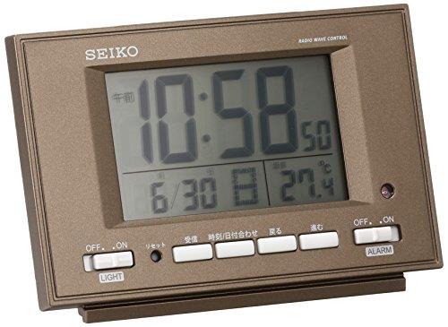 セイコー クロック 目覚まし時計 自動点灯 電波 デジタル カレンダー 温度 表示 夜でも見える 茶 メタリック SQ778B SEIKO
