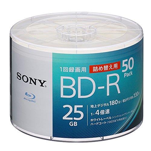 ソニー(SONY) ブルーレイディスク BD-R 25GB (1枚あたり地デジ約3時間) 1回録画用 50枚入り 4倍速ダビング対応 ケース無し 50BNR1VJPB4