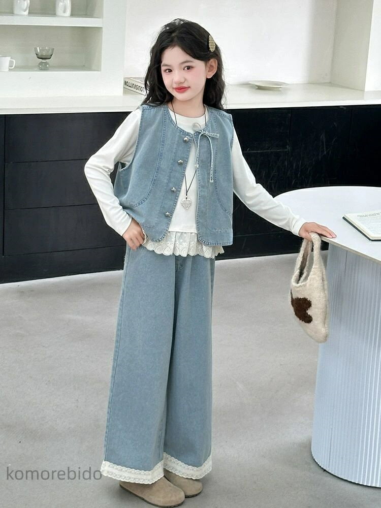 【送料無料】子供服 女の子 セットアップ デニムセット 3点 可愛い 韓国 子供 服 カジュアル おしゃれ 幼稚園 大人っぽい キッズ きれいめ 120cm 130cm 140cm 150cm 160cm 170cm 3