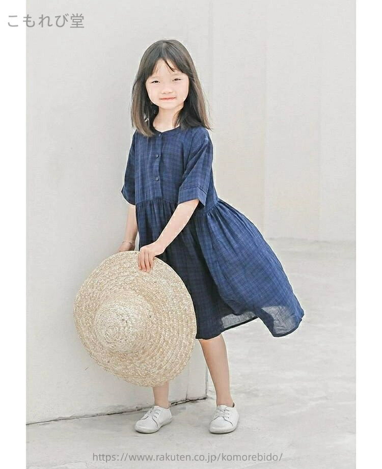 【送料無料】ジュニア 夏用 カジュアル ワンピース 膝丈 ネイビー 女の子 ワンピース サマー 子供 ワンピース 半袖 夏 女の子 キッズ