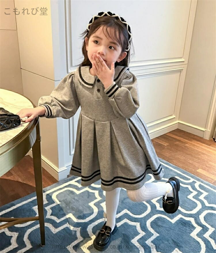 【送料無料】通学 ガールズ ワンピース 入園式 ワンピース キッズ 発表会 セーラーワンピース 襟付き 長袖 ワンピース 女の子 子供服