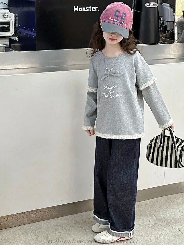 【送料無料】女の子レース長袖tシャツセット2025新型中大童ボトムス2セツ洋気