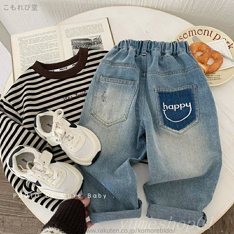 【送料無料】男児韓国版ジーンズ2025春の新型子供服百合カジュアル服ストレートパンツ子供用洋気長ズボン