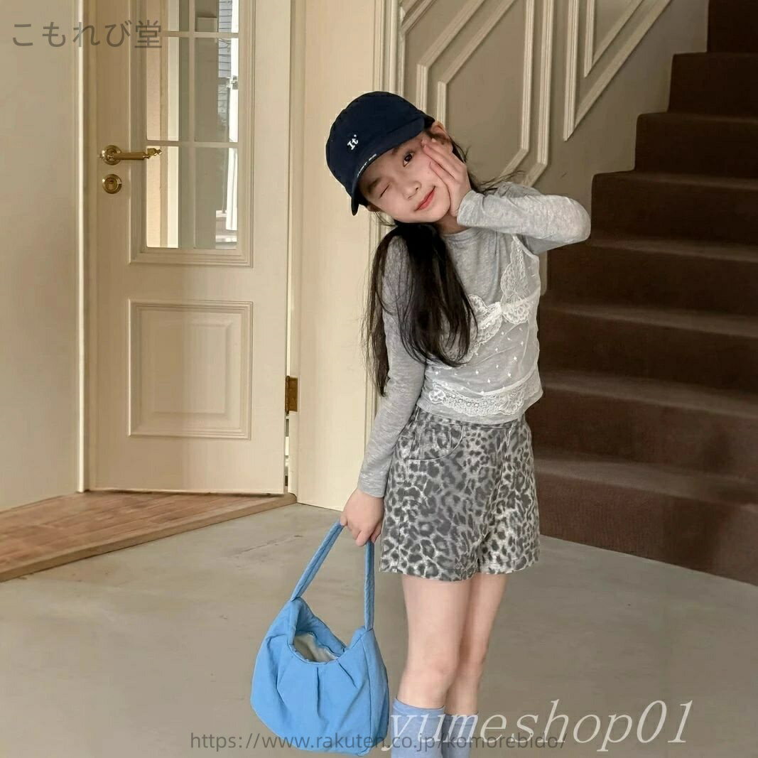 【送料無料】春夏の子供の女の子の水洗いのツイルのヒョウの紋様の柔らかいデニムのゆったりしている流行の半ズボンのカジュアルな洋気のズボンの潮