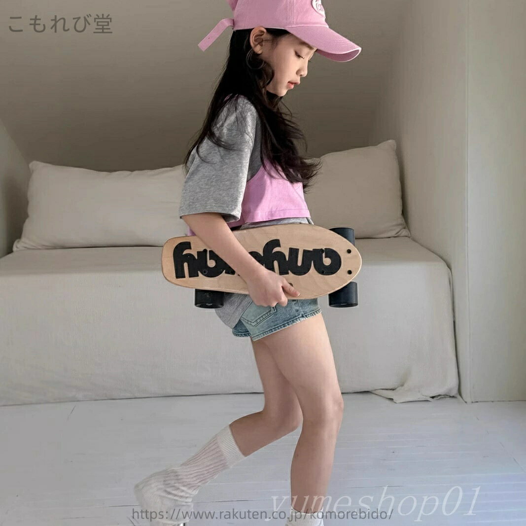 【送料無料】重ね着楽しい春夏ミディアムガール半袖tシャツuネックベスト2点セットゆったりカジュアル..