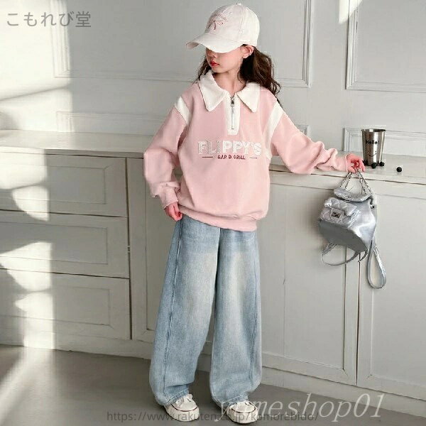 【送料無料】女の子の春のスプリングウェアスウェットシャツセット2025新しいファッショナブルな子供のミディアムグランドの子供のファッショナブルなジーンズ春と秋の2ピースセット