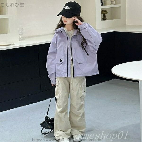 【送料無料】女の子のコート春と秋のスタイル2025新しいスタイルファッショナブルなミディアムアンドラージチャイルドファッショナブルなカジュアルなフード付きジャケットスプリングトップ