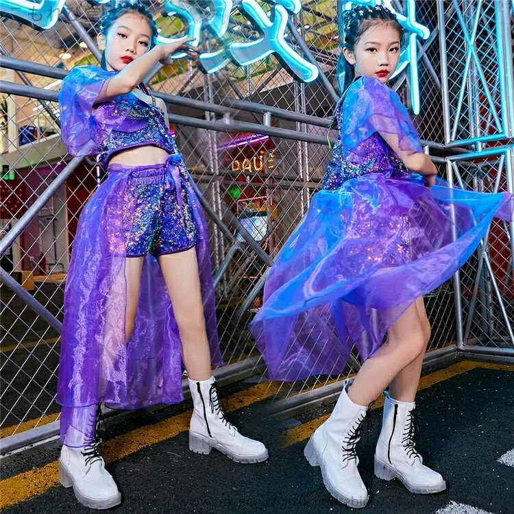 【送料無料】キッズダンス衣装 スパンコール おしゃれ 子供ダンス ダンス衣装 女の子 ガールズ ジャズ..