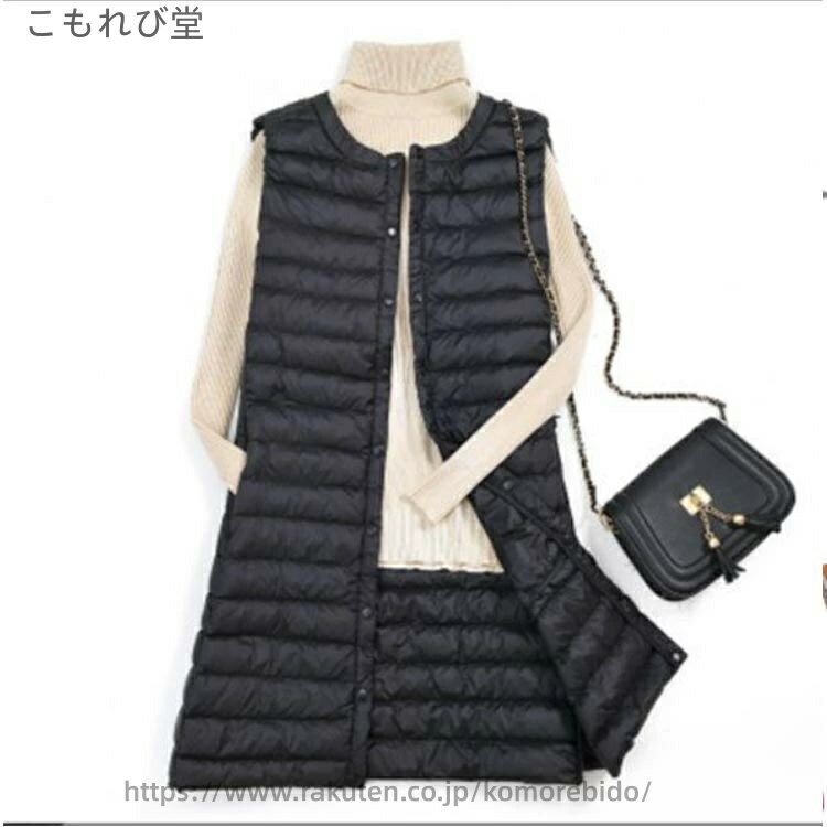 こもれび堂の【送料無料】冬 秋 春 おしゃれ 婦人 コンパクト 軽量 ノースリーブ ライトダウン 袖なし ノーカラー インナーダウン 前開き ベスト インナー｜アングル2