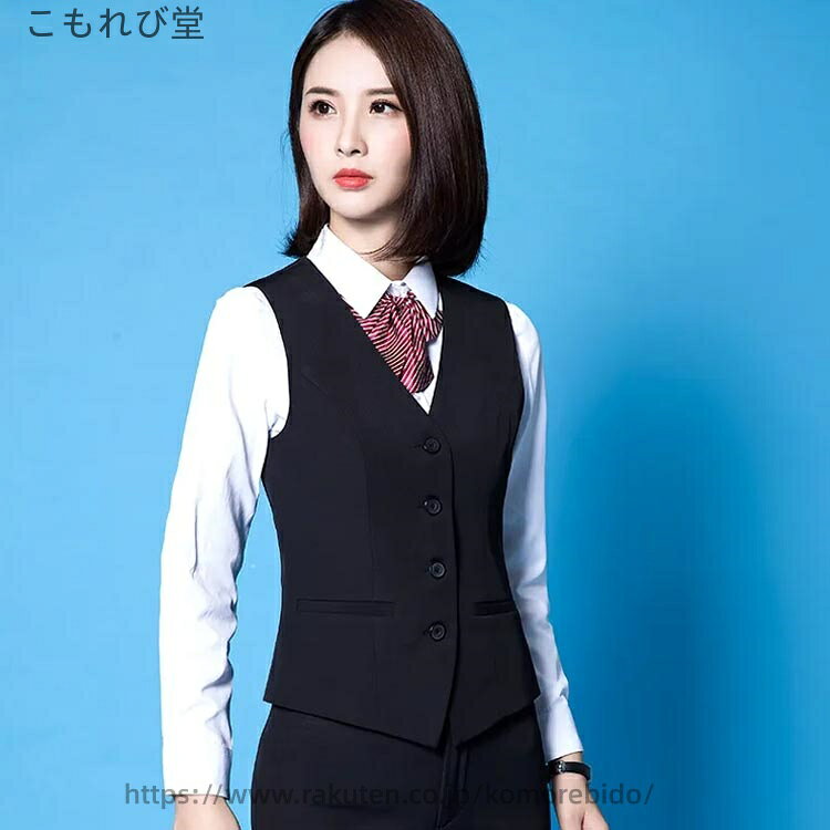 【送料無料】OL オフィス 女性用 事務服 面接 ビジネス 仕事用 フォーマル 制服 スリム お洒落 レディース スーツベスト ベスト 4つボタン komorebido-10059818 こもれび堂 サンプル画像2
