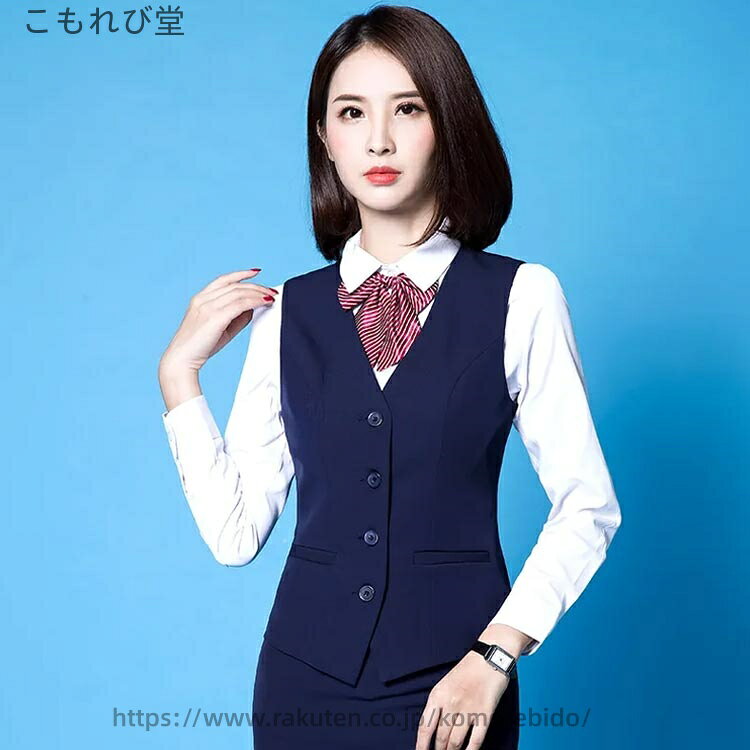 【送料無料】OL オフィス 女性用 事務服 面接 ビジネス 仕事用 フォーマル 制服 スリム お洒落 レディース スーツベスト ベスト 4つボタン komorebido-10059818 こもれび堂 サンプル画像3