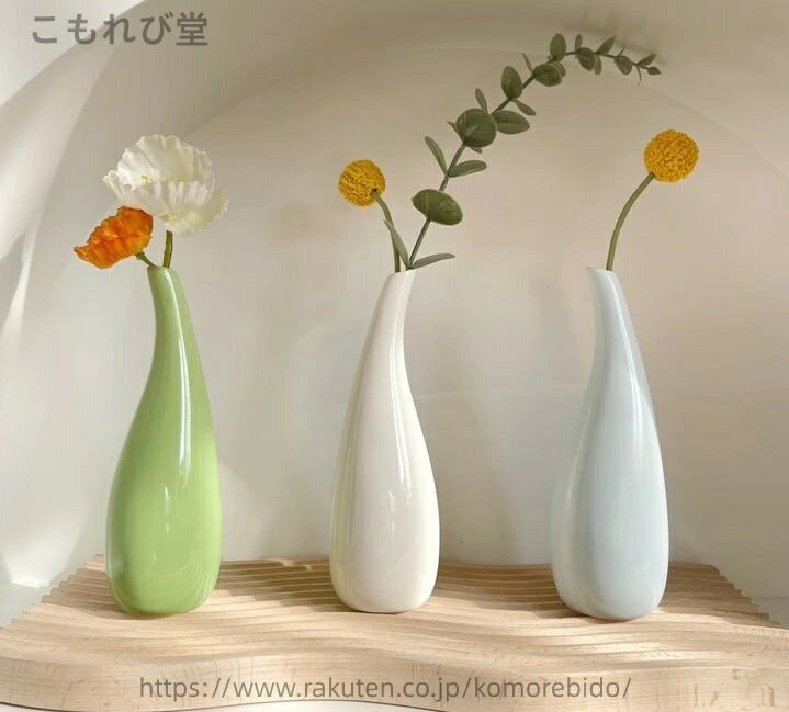 【送料無料】花瓶　3色　陶器　ガラス　一輪挿し　おしゃれ　かわいい　北欧　雑貨　韓国　インテリア　アンティーク　グリーン　緑　白　ホワイト　ブルー　青
