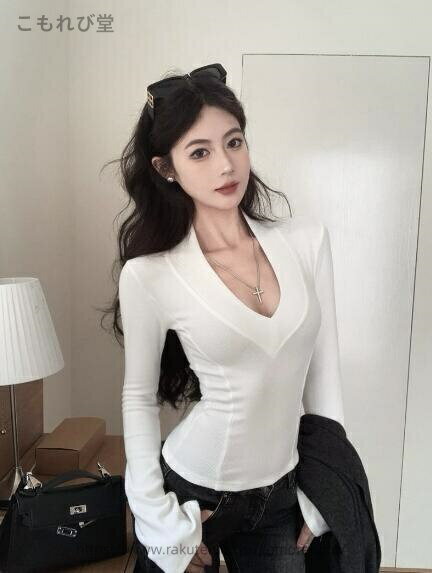 Other - 【送料無料】Vネック　トップス　カットソー　長袖　Tシャツ　インナー　着痩せ　セクシー　レディース　ガールズ　ストリート　個性的　奇抜　派手　韓国　おし