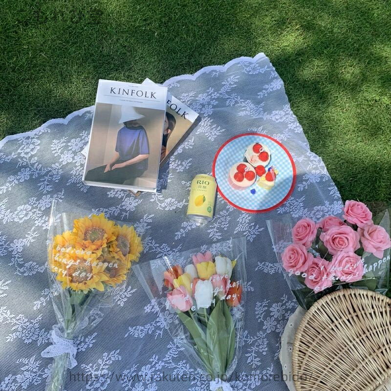 【送料無料】レース　花柄　テーブルクロス　布　ピクニック　シート　白　ホワイト　フリル　フレア　大きい　可愛い　おしゃれ　カフェ　インテリア　雑貨　韓国