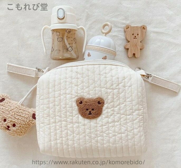 【送料無料】コットン　マルチ　ポーチ　3色　韓国　おむつポーチ　刺繍　キルティング　北欧　赤ちゃ..