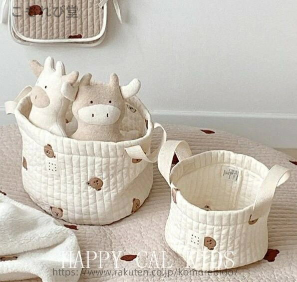 【送料無料】刺繍　マルチ　コットン　バスケット　3色　綿　かご　洗濯可　白　ホワイト　花柄　チュ..