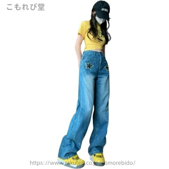 Long Pants - 【送料無料】星柄　デニム　ズボン　ボトムス　パンツ　ジーンズ　ジーパン　ストレート　ロング　シンプル　ダンス　衣装　ヒップホップ　HIPHOP　レディース　ガ