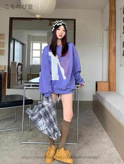 【送料無料】ロゴ　長袖　トップス　カットソー　トレーナー　パープル　紫　長め　ダンス　衣装　ヒップホップ　HIPHOP　レディース　ガールズ　ストリート　韓国
